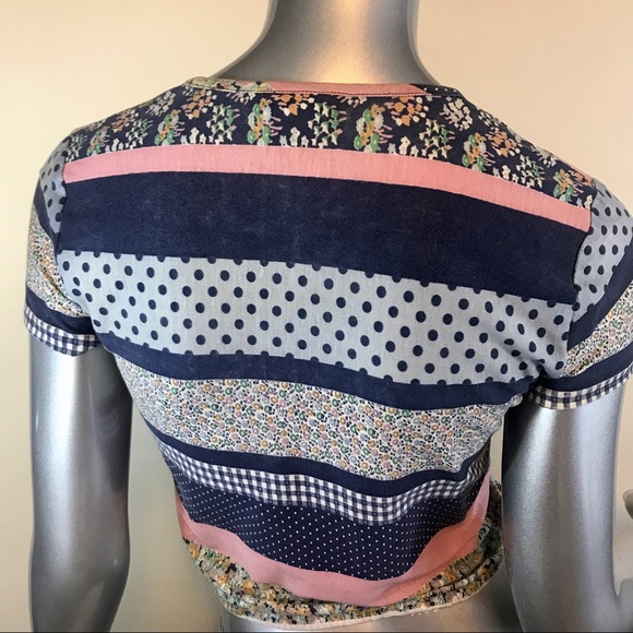Vintage Xtrovert Cropped Top Women’s Floral Striped Shirt Adjustable Waist Xs-S. - Picture 7 of 14